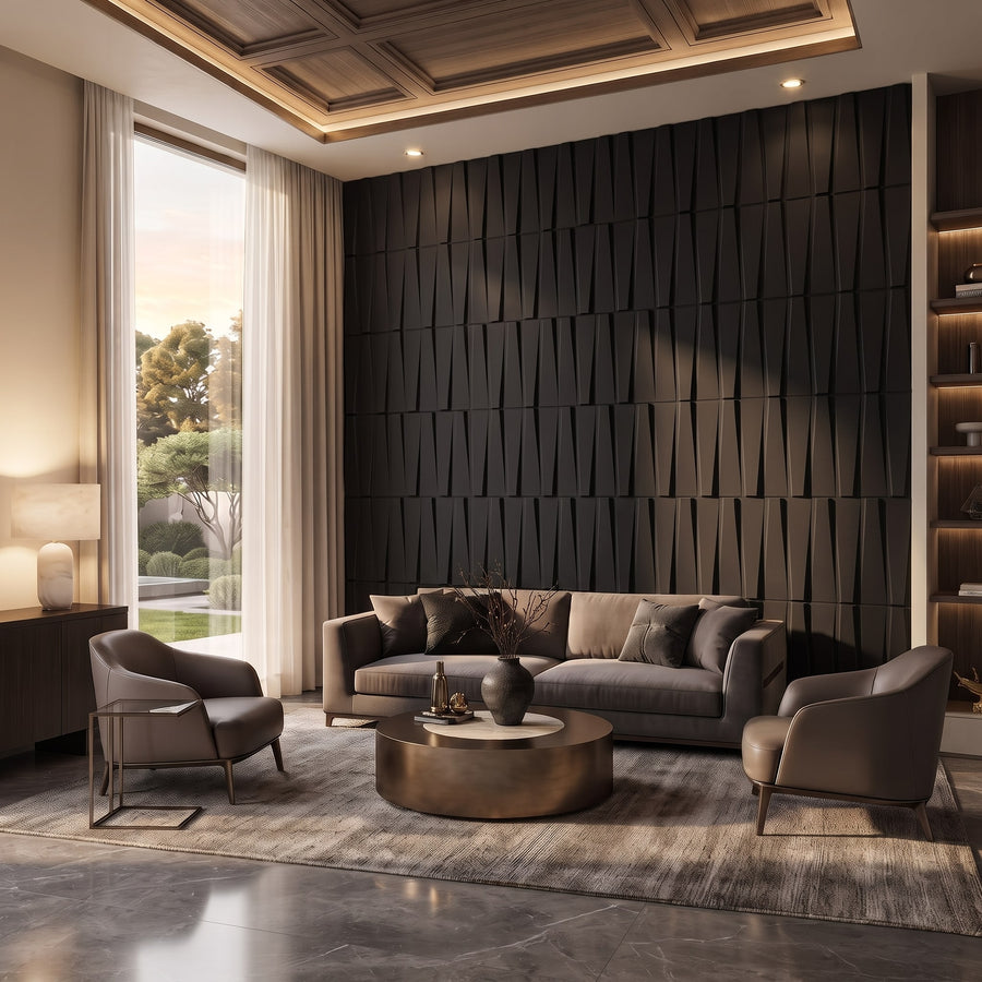 Illusory Square 3D Leather Wall Panel in Black