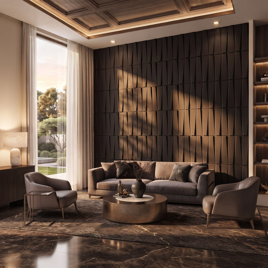 Illusory Square 3D Leather Wall Panel in Dark Brown