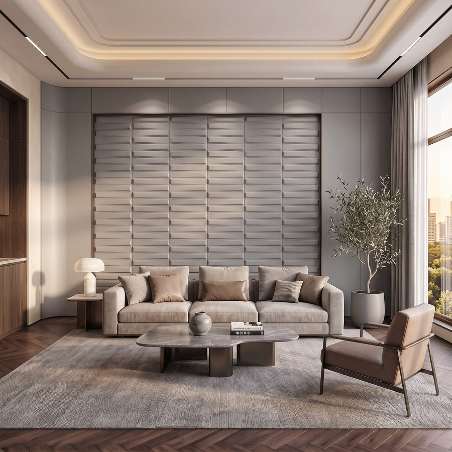 Illusory Square 3D Leather Wall Panel in Grey