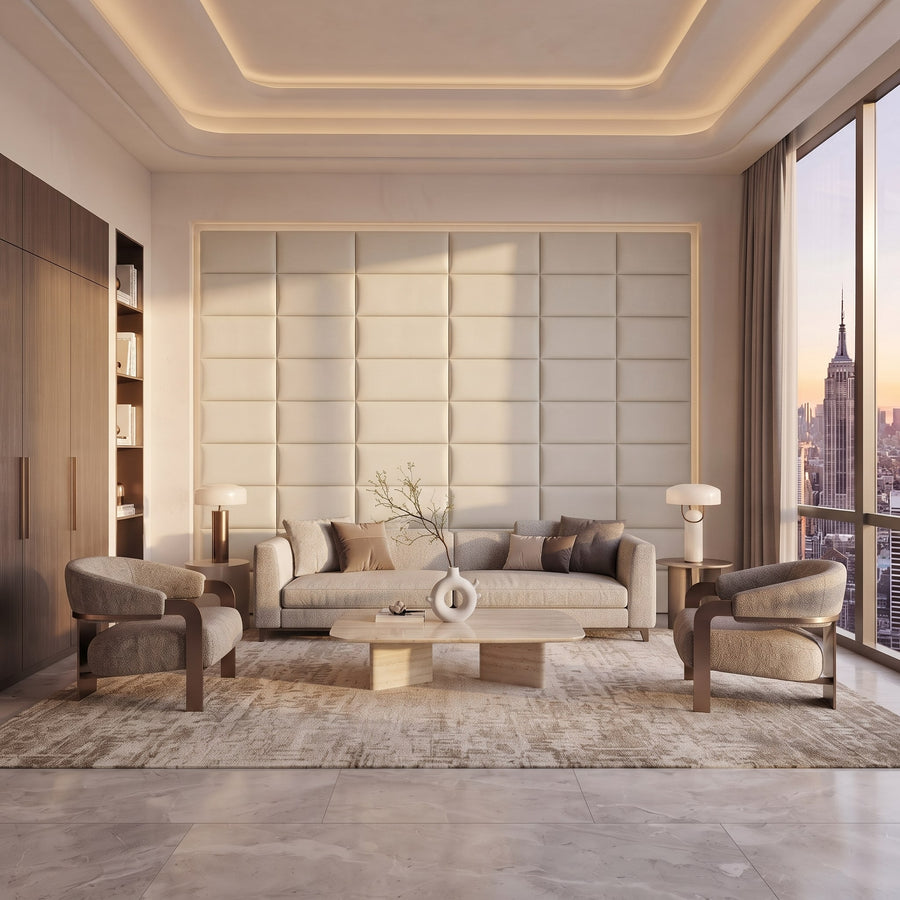 Recta Vera 3D Leather Wall Panel in Beige White