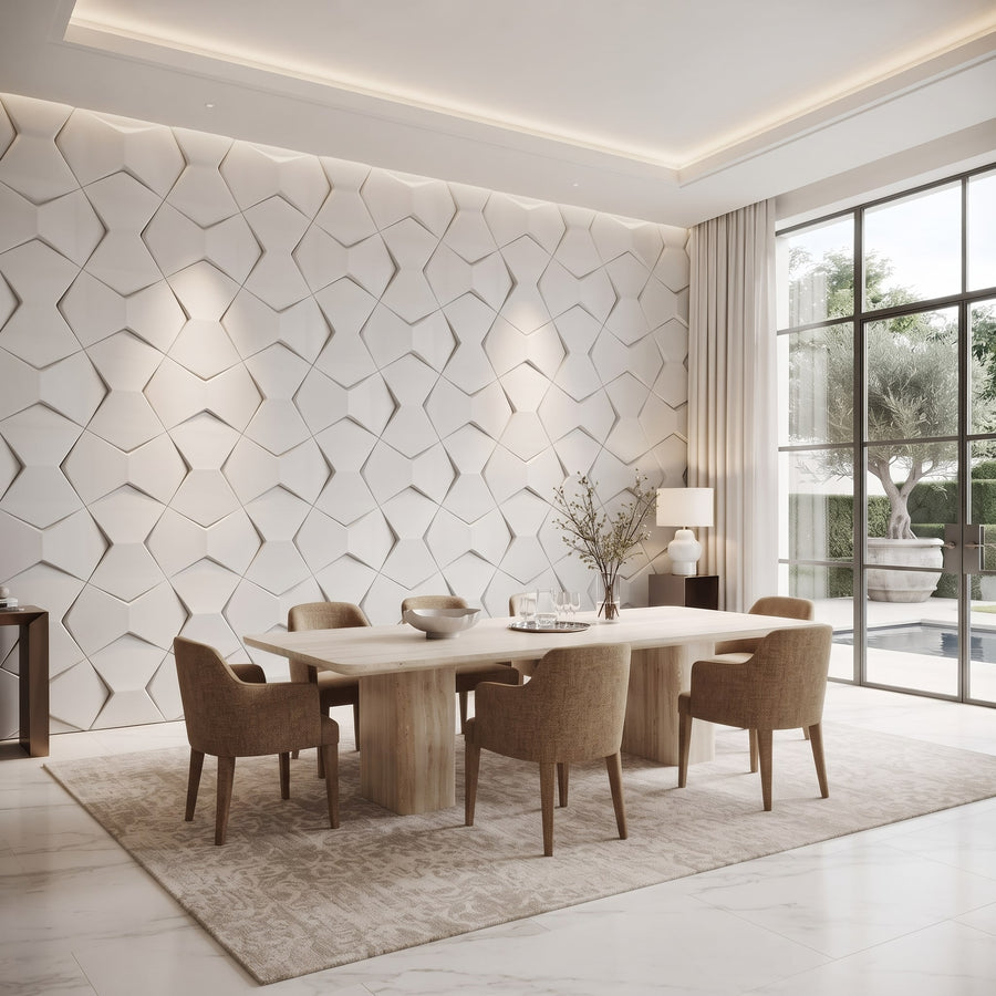Bowtie Geometric 3D Leather Wall Panel in Classic White