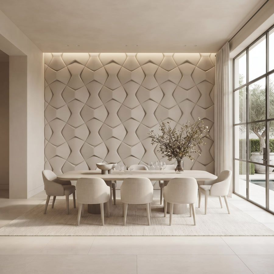 Bowtie Geometric 3D Leather Wall Panel in Beige White