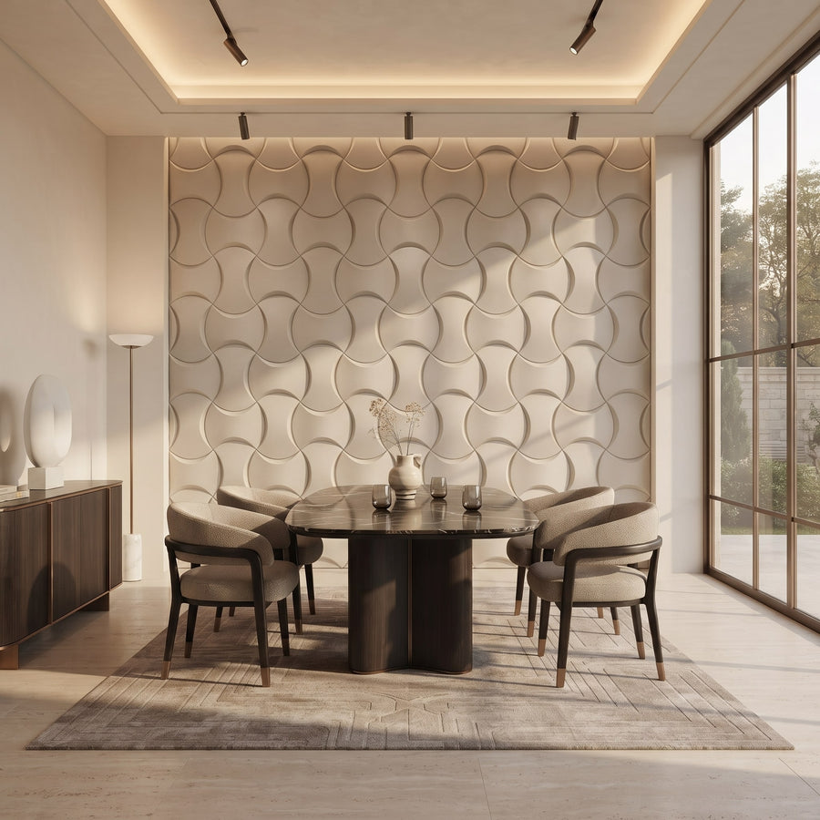 Coco Geometric 3D Leather Wall Panel in Beige White