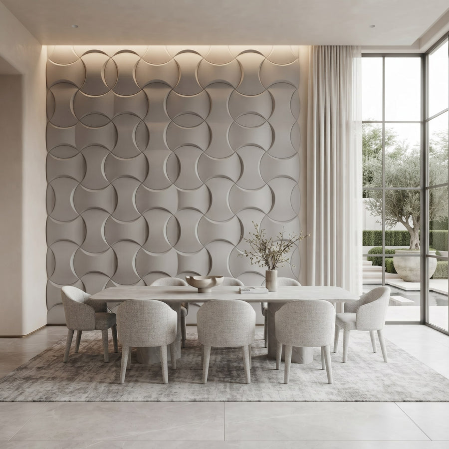 Coco Geometric 3D Leather Wall Panel in Light Grey
