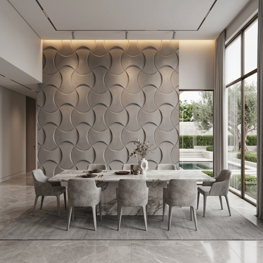 Coco Geometric 3D Leather Wall Panel in Grey