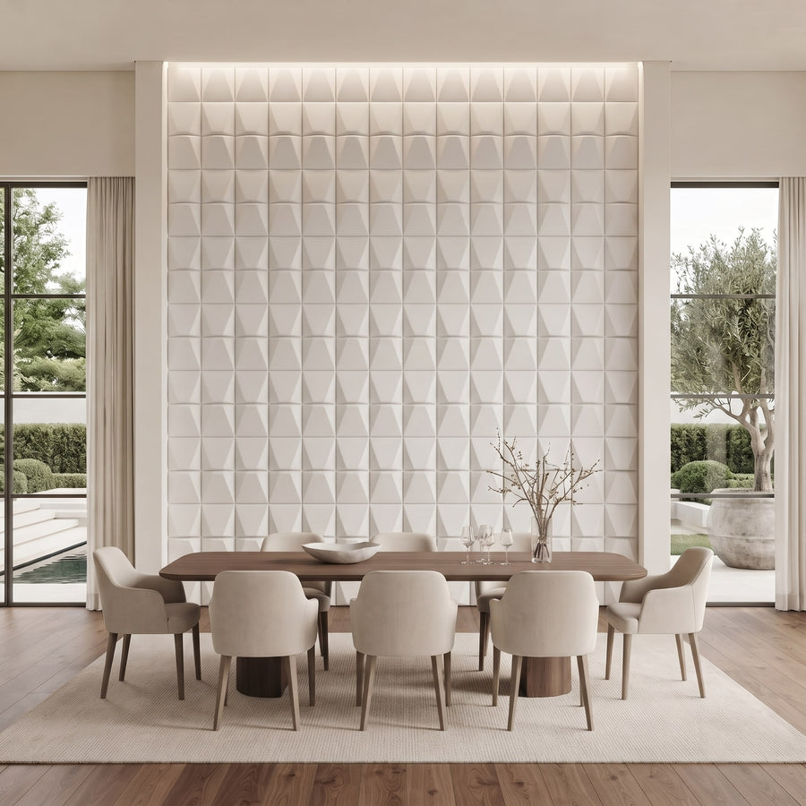 Flawless Square 3D Leather Wall Panel in Classic White