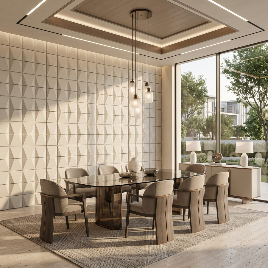 Flawless Square 3D Leather Wall Panel in Beige White