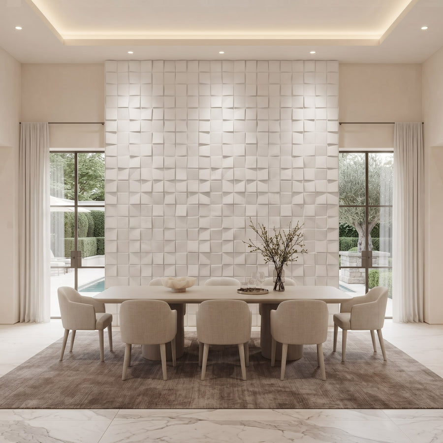 Ubiquitous Square 3D Leather Wall Panel in Classic White