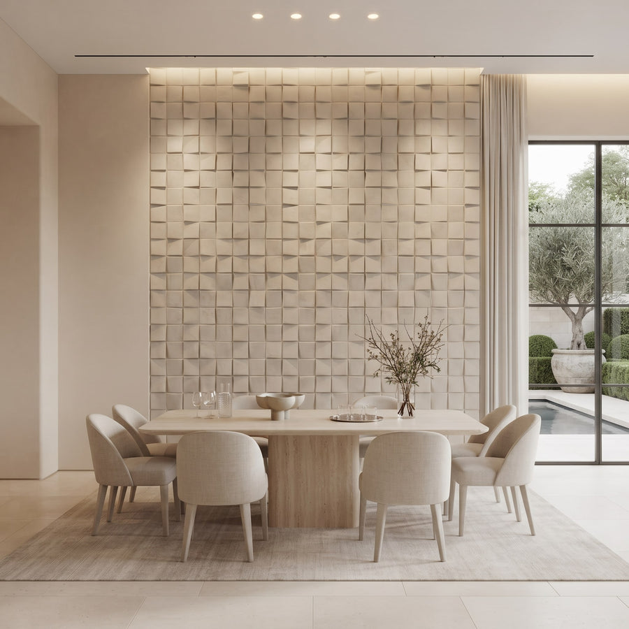 Ubiquitous Square 3D Leather Wall Panel in Beige White