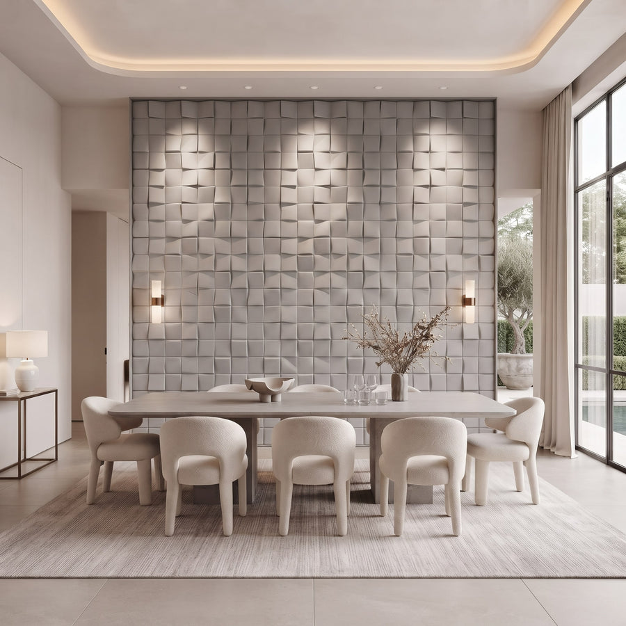 Ubiquitous Square 3D Leather Wall Panel in Light Grey
