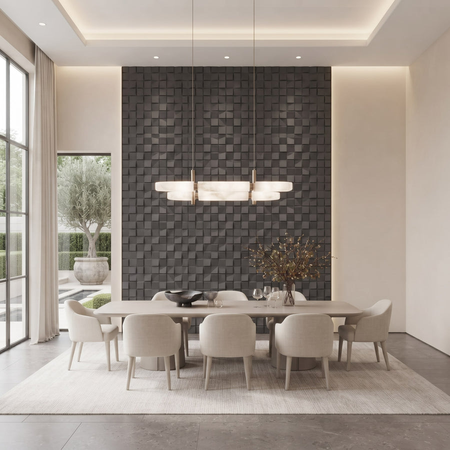 Ubiquitous Square 3D Leather Wall Panel in Charcoal Grey