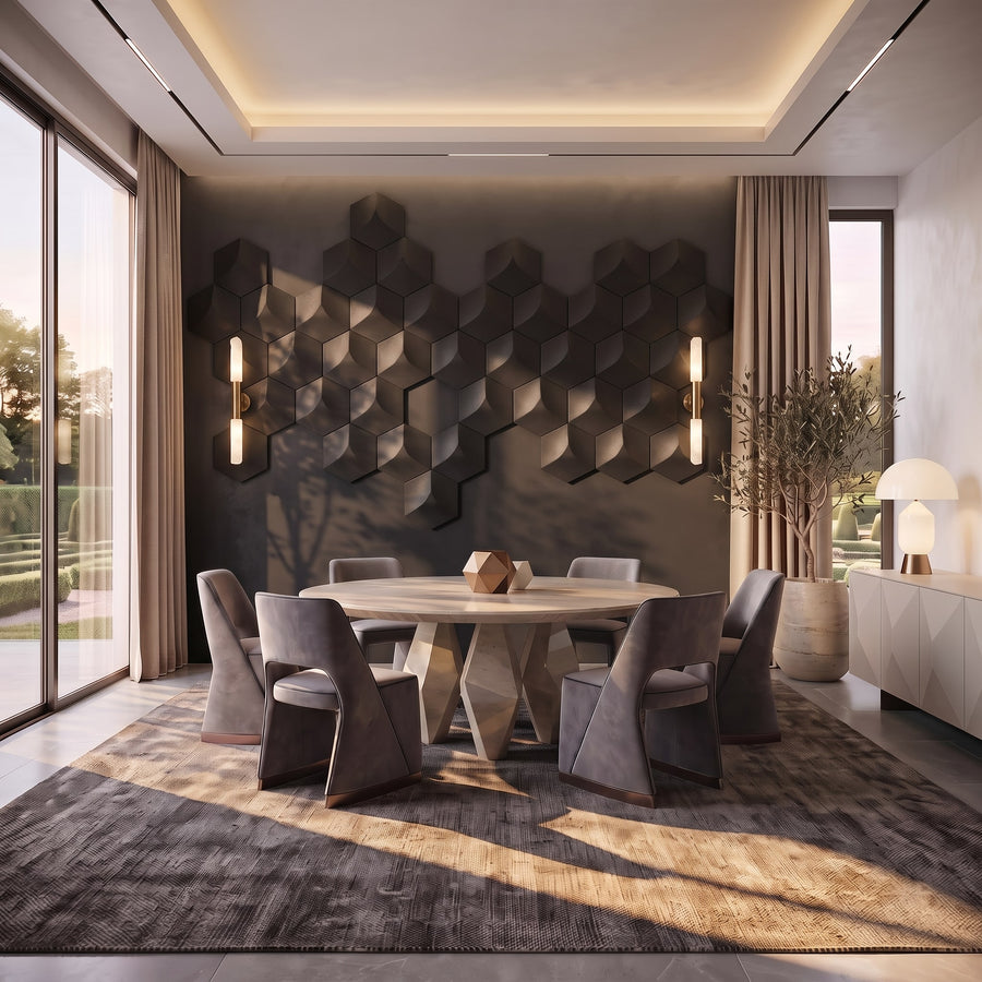 Cubed Hexagon 3D Leather Wall Panel in Black