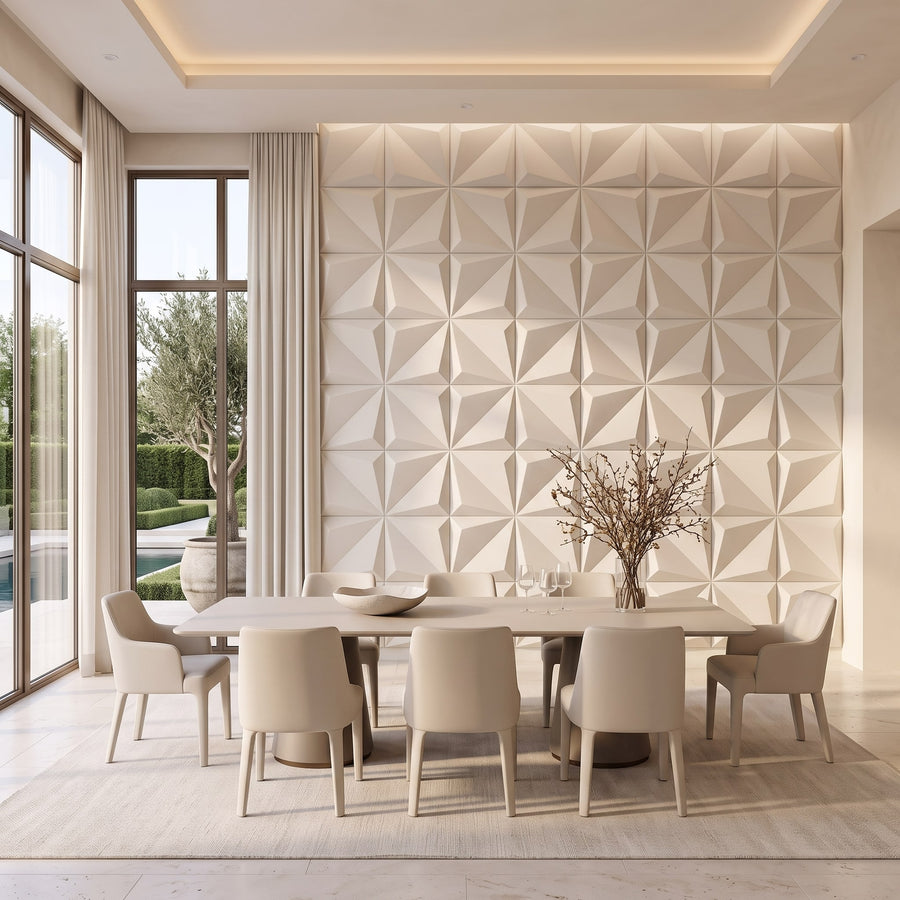Leaves Square 3D Leather Wall Panel in Beige White