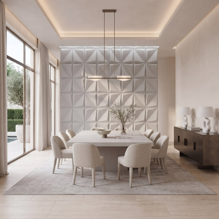 Leaves Square 3D Leather Wall Panel in Light Grey