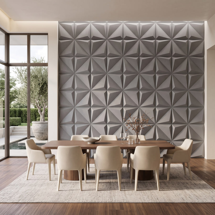 Leaves Square 3D Leather Wall Panel in Grey