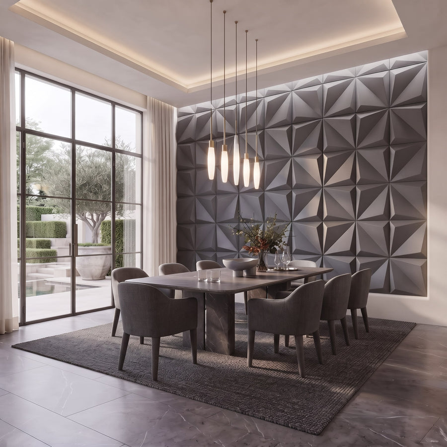 Leaves Square 3D Leather Wall Panel in Charcoal Grey