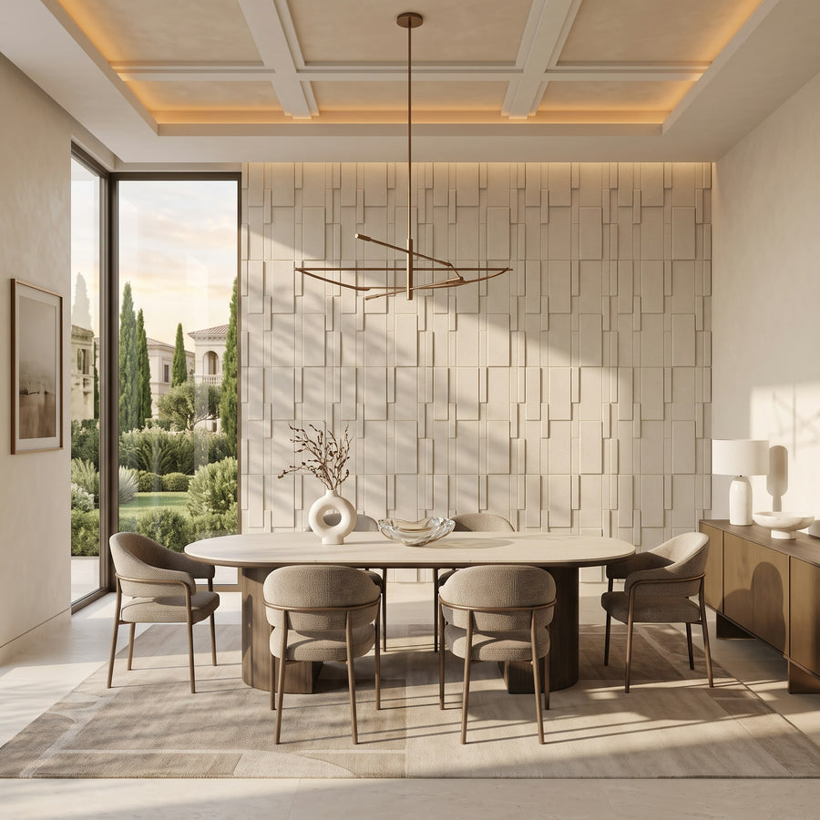 Flux Square 3D Leather Wall Panel in Beige White
