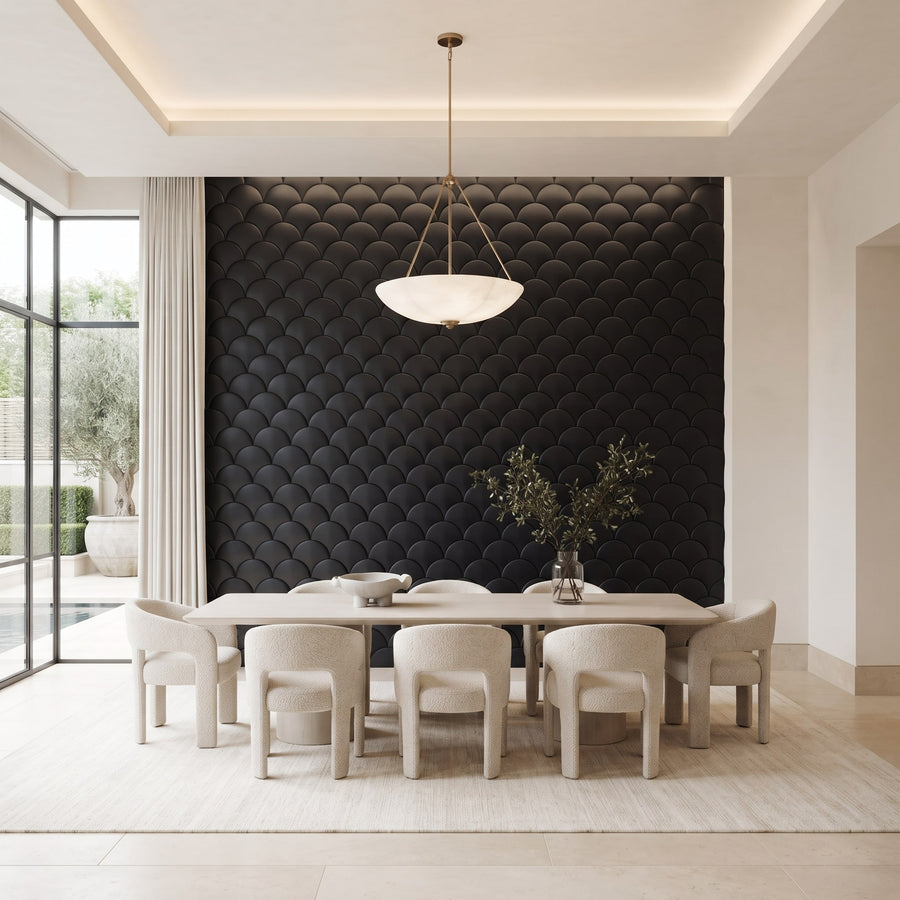 Mermaid Scales Geometric 3D Leather Wall Panel in Black