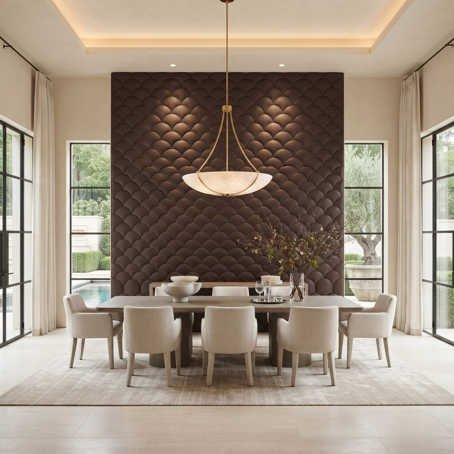 Mermaid Scales Geometric 3D Leather Wall Panel in Dark Brown