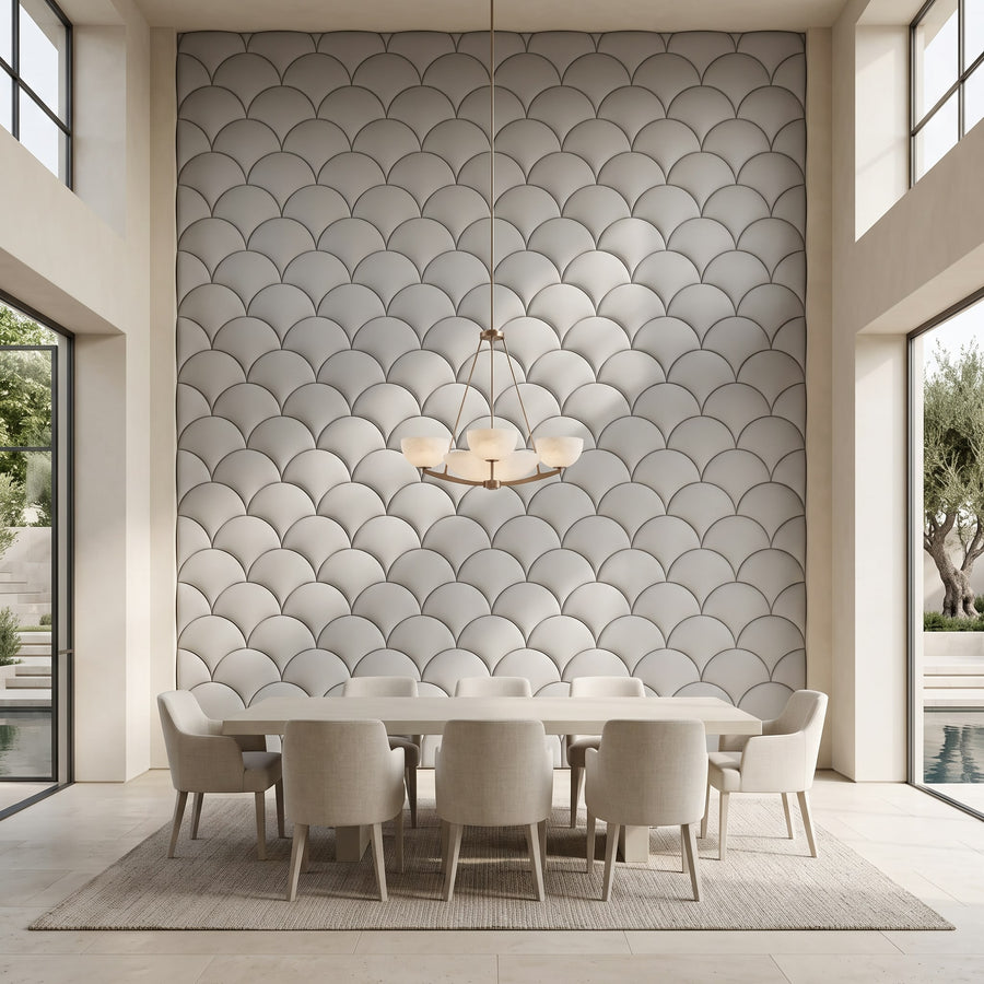 Mermaid Scales Geometric 3D Leather Wall Panel in Light Grey
