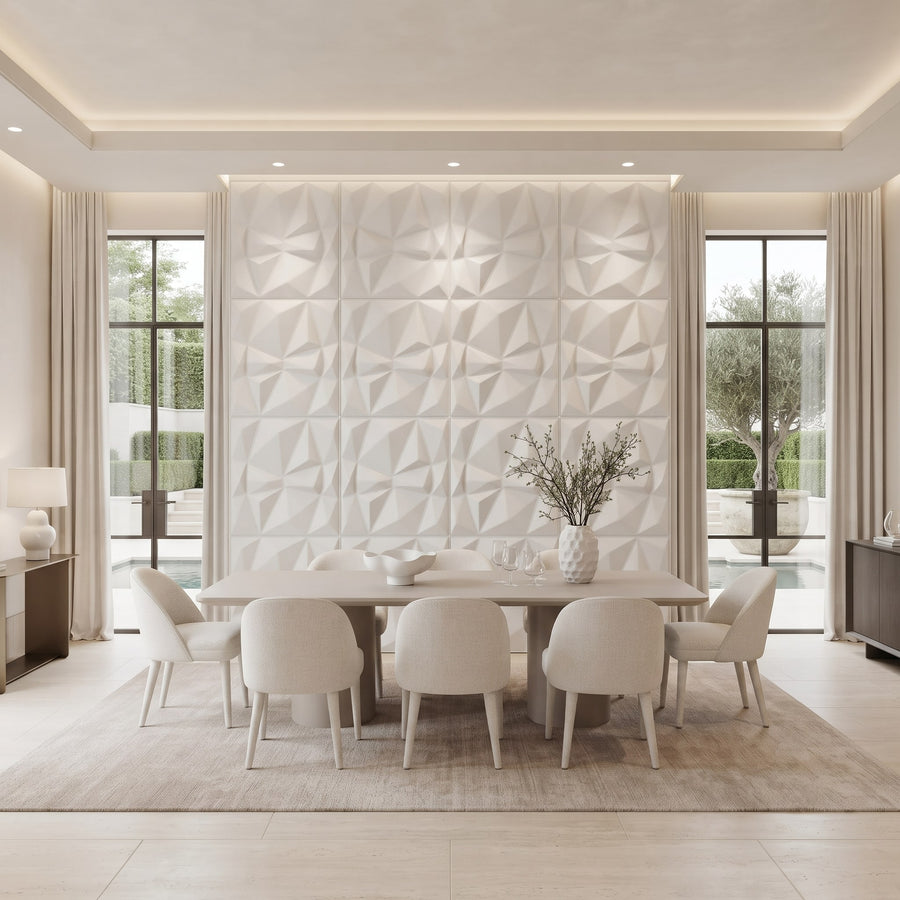 Diamond Fever Square 3D Leather Wall Panel in Classic White
