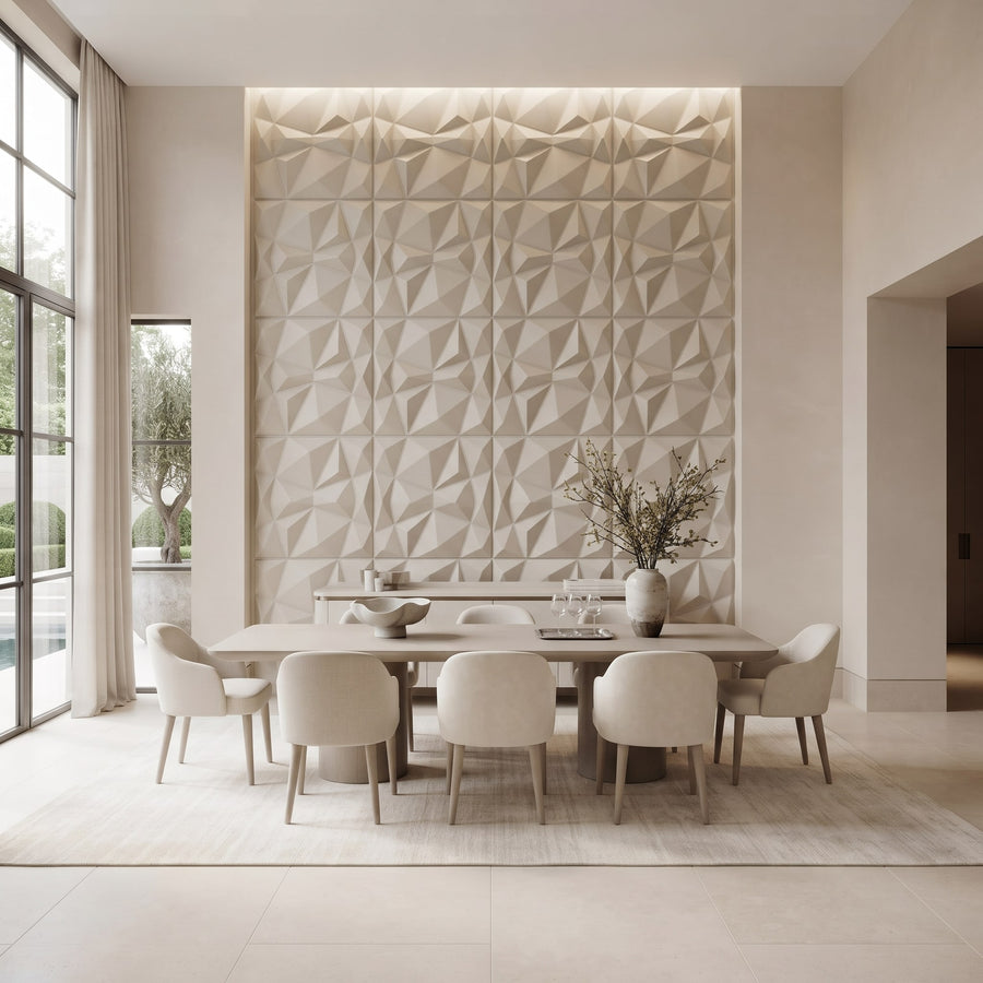 Diamond Fever Square 3D Leather Wall Panel in Beige White