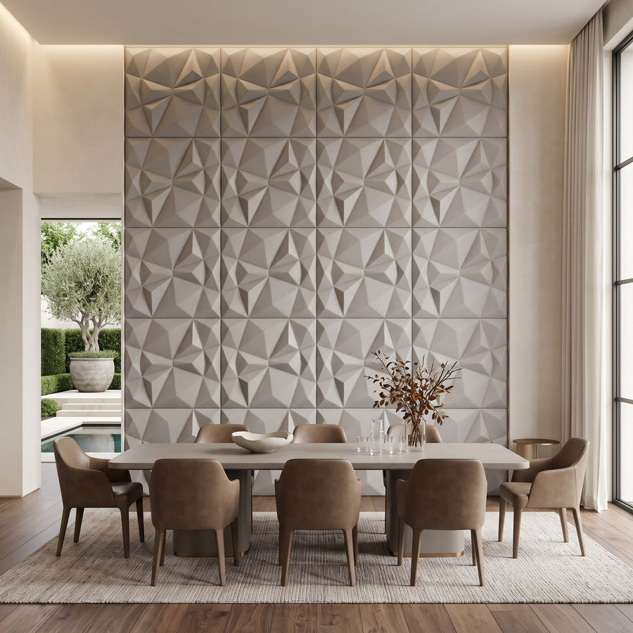 Diamond Fever Square 3D Leather Wall Panel in Light Grey