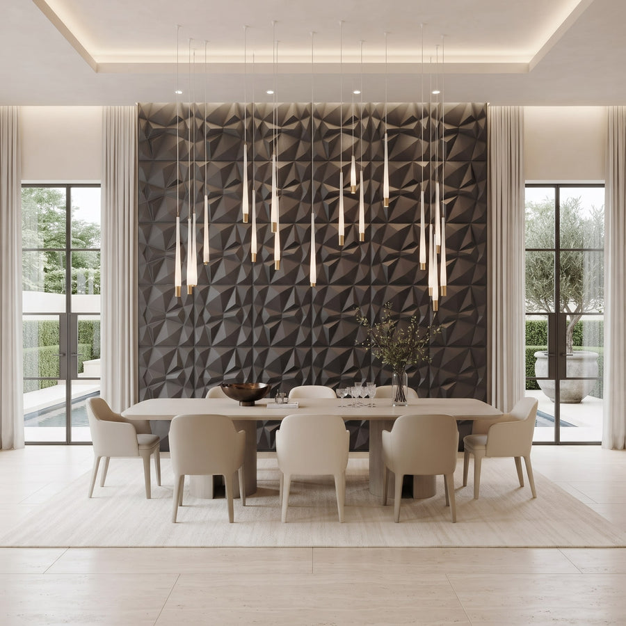 Diamond Fever Square 3D Leather Wall Panel in Charcoal Grey