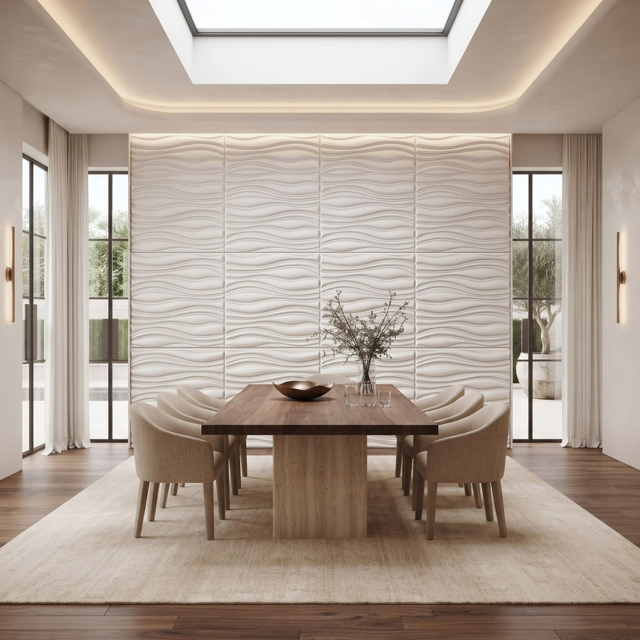 Gnarly Square 3D Leather Wall Panel in Classic White