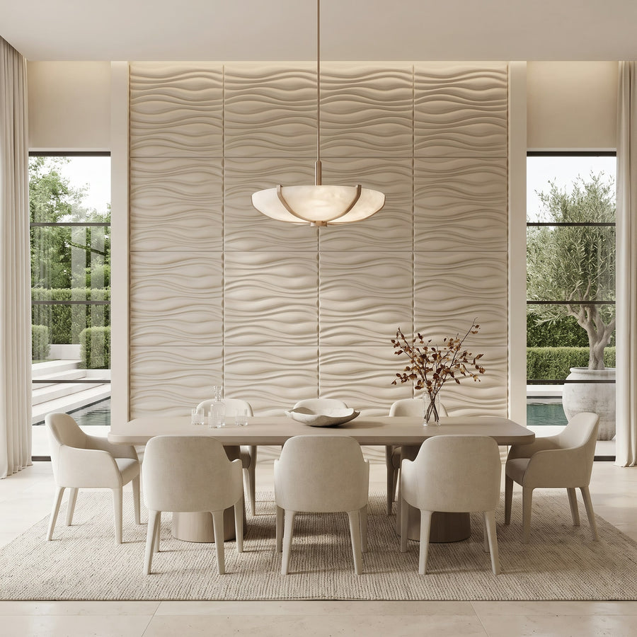 Gnarly Square 3D Leather Wall Panel in Beige White