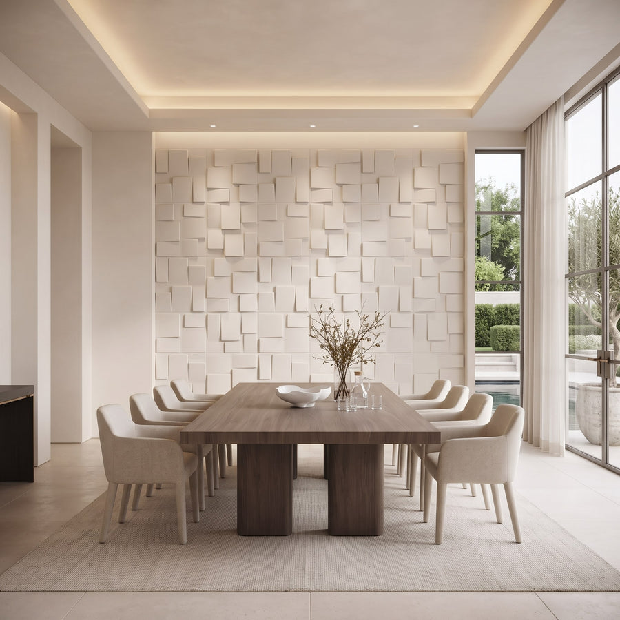 Rubik Square 3D Leather Wall Panel in Classic White