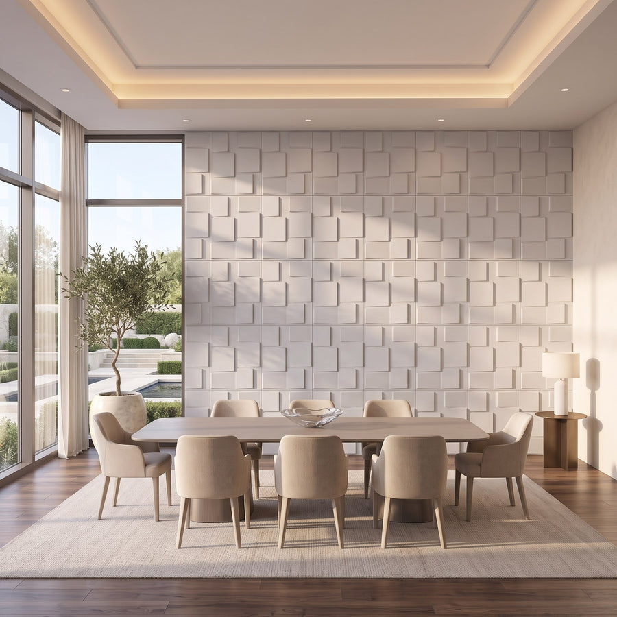 Rubik Square 3D Leather Wall Panel in Light Grey