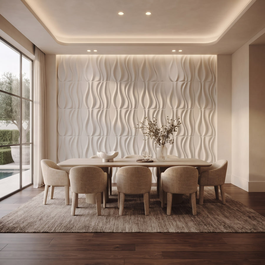 River Square 3D Leather Wall Panel in Classic White