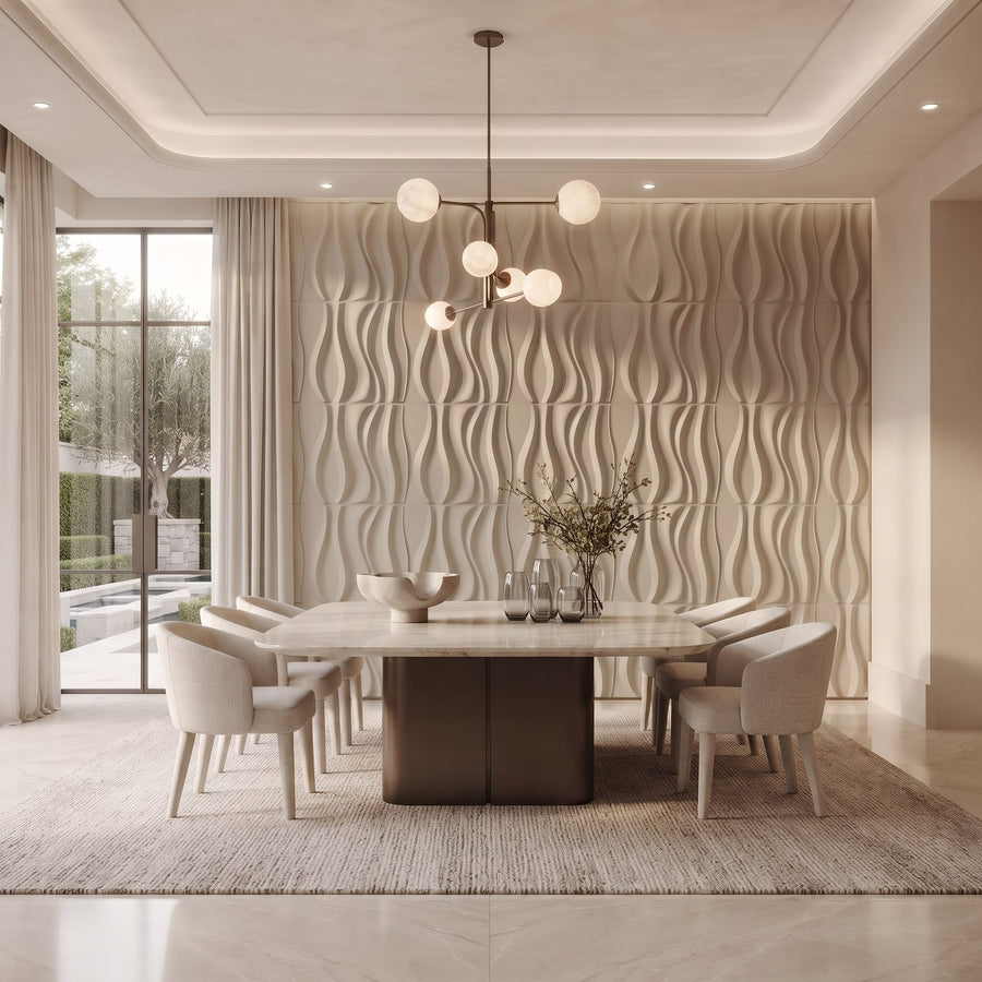 River Square 3D Leather Wall Panel in Beige White