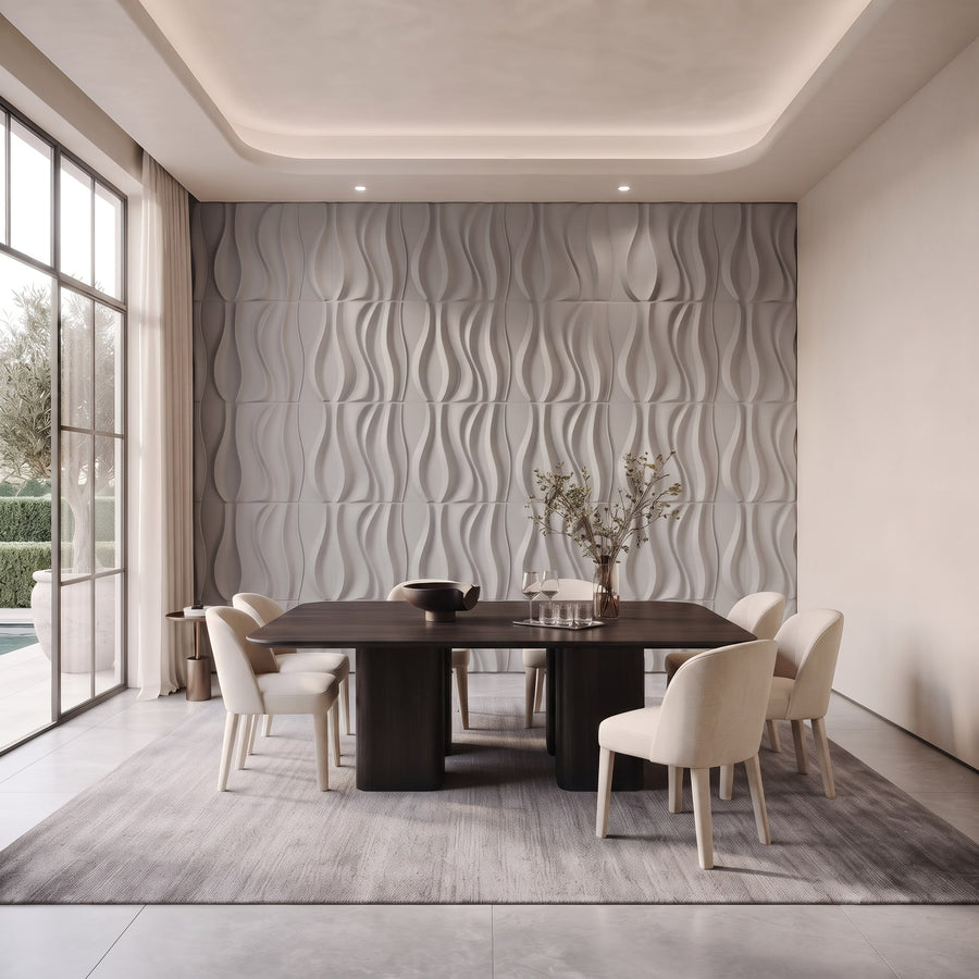 River Square 3D Leather Wall Panel in Light Grey