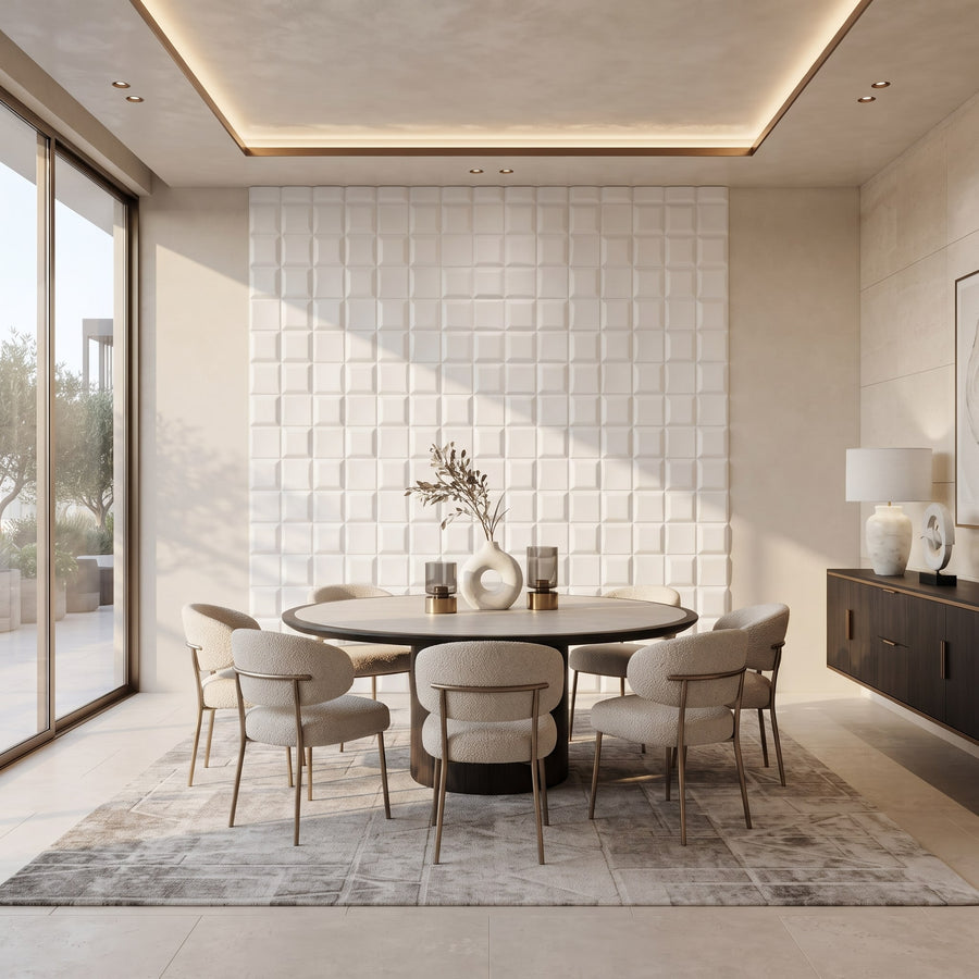 Tetris Square 3D Leather Wall Panel in Classic White