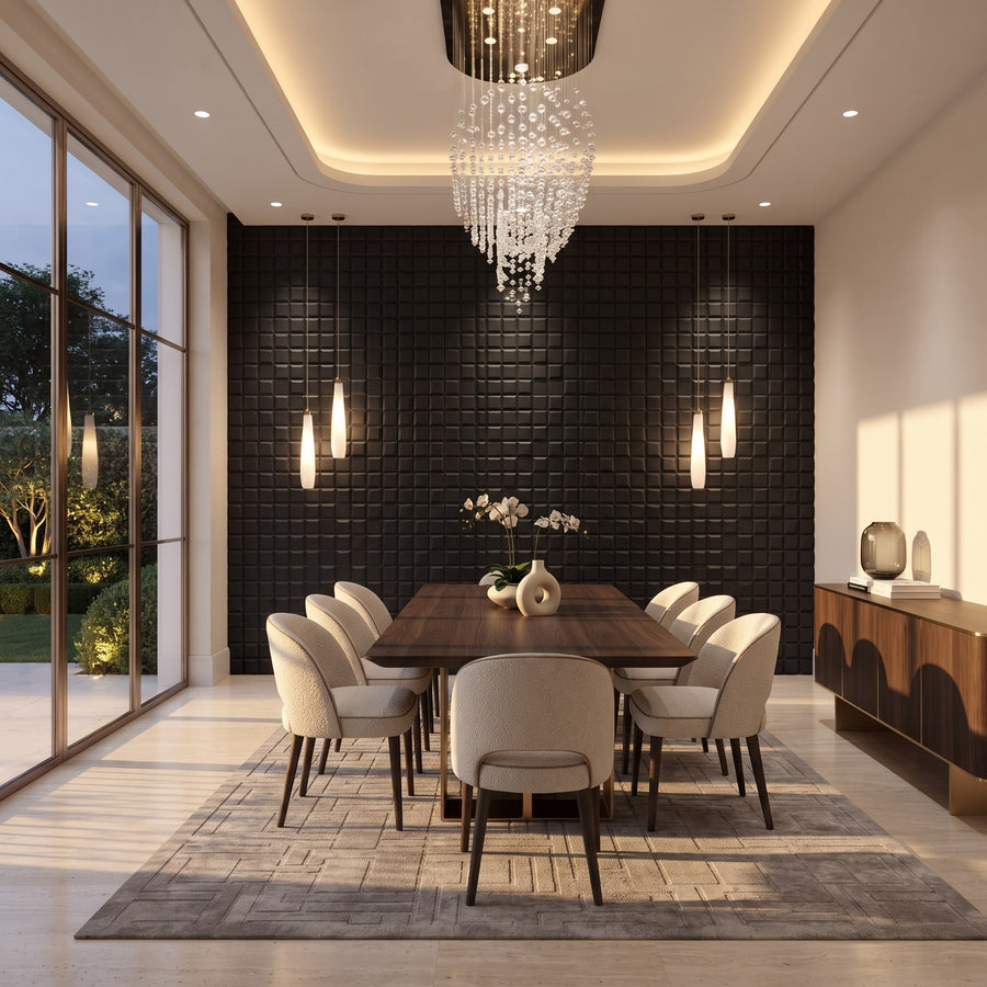 Tetris Square 3D Leather Wall Panel in Black