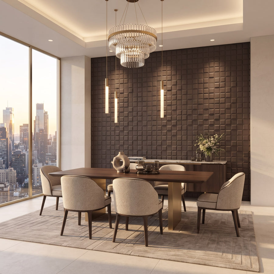 Tetris Square 3D Leather Wall Panel in Dark Brown