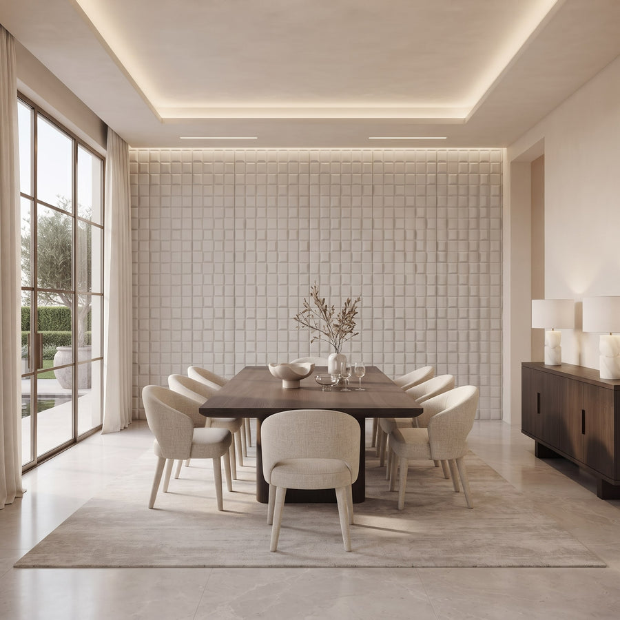 Tetris Square 3D Leather Wall Panel in Light Grey