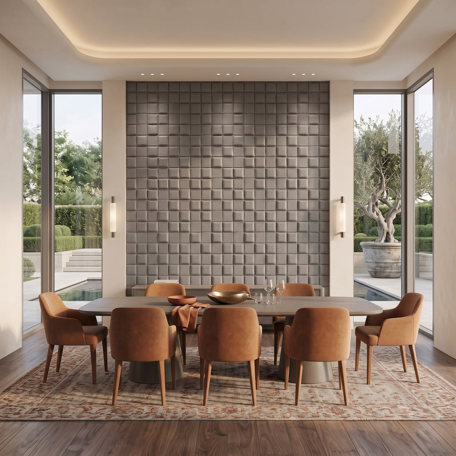 Tetris Square 3D Leather Wall Panel in Grey