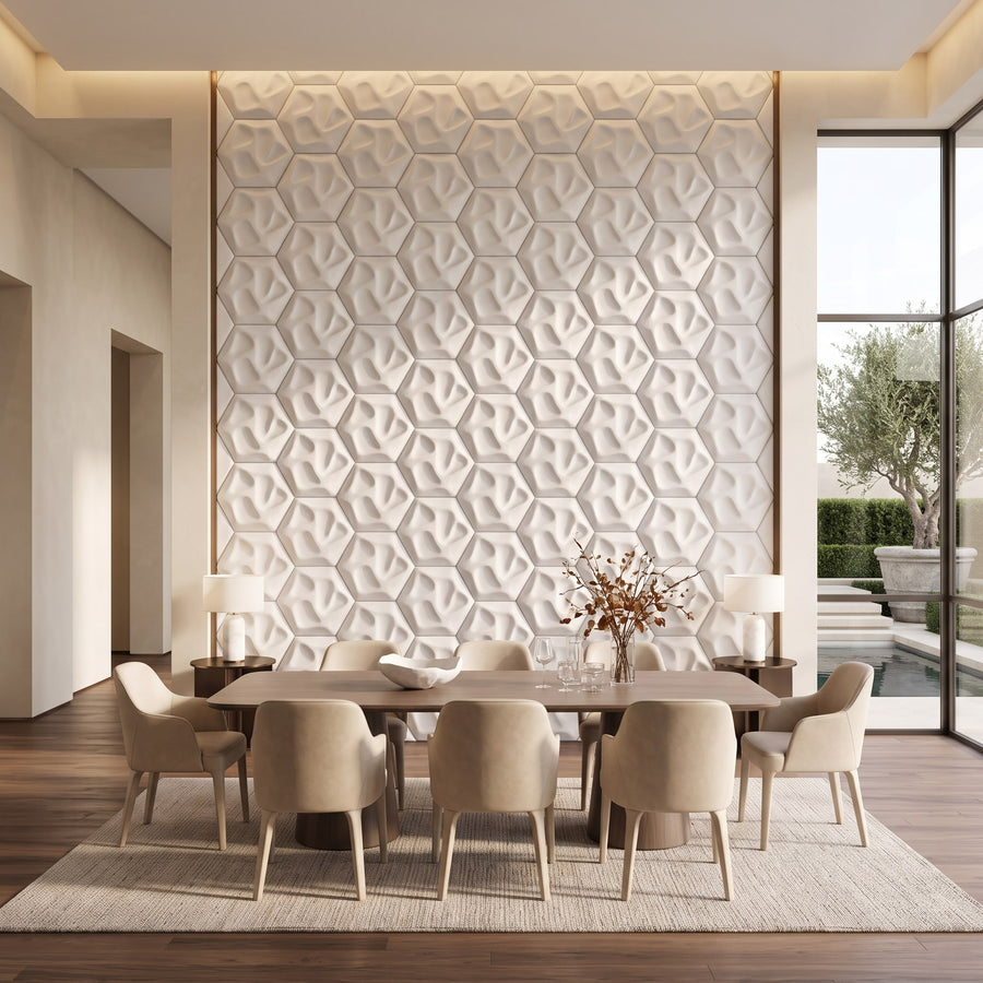Speck Hexagon 3D Leather Wall Panel in Classic White