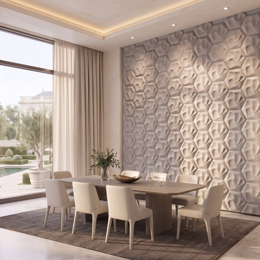 Speck Hexagon 3D Leather Wall Panel in Light Grey