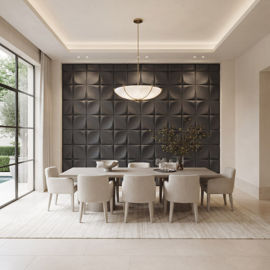 Florapod Square 3D Leather Wall Panel in Charcoal Grey