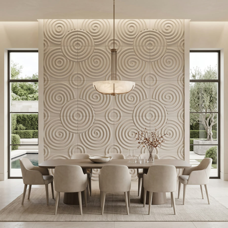 Hypnotized Square 3D Leather Wall Panel in Beige White