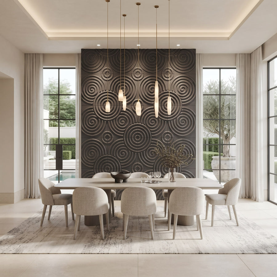 Hypnotized Square 3D Leather Wall Panel in Charcoal Grey