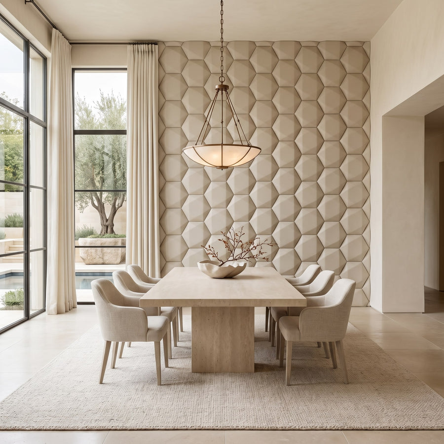 Trapezoid Hexagon 3D Leather Wall Panel in Beige White