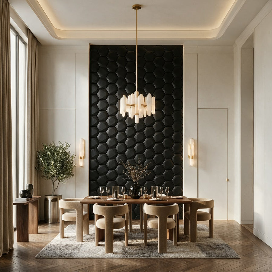 Trapezoid Hexagon 3D Leather Wall Panel in Black
