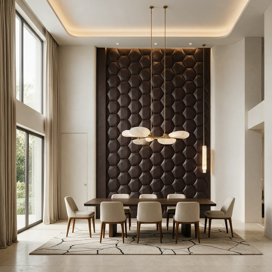 Trapezoid Hexagon 3D Leather Wall Panel in Dark Brown