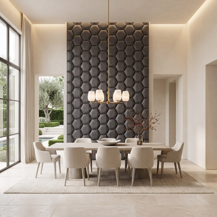 Trapezoid Hexagon 3D Leather Wall Panel in Charcoal Grey