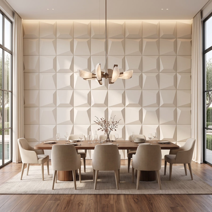Mosaic Square 3D Leather Wall Panel in Beige White